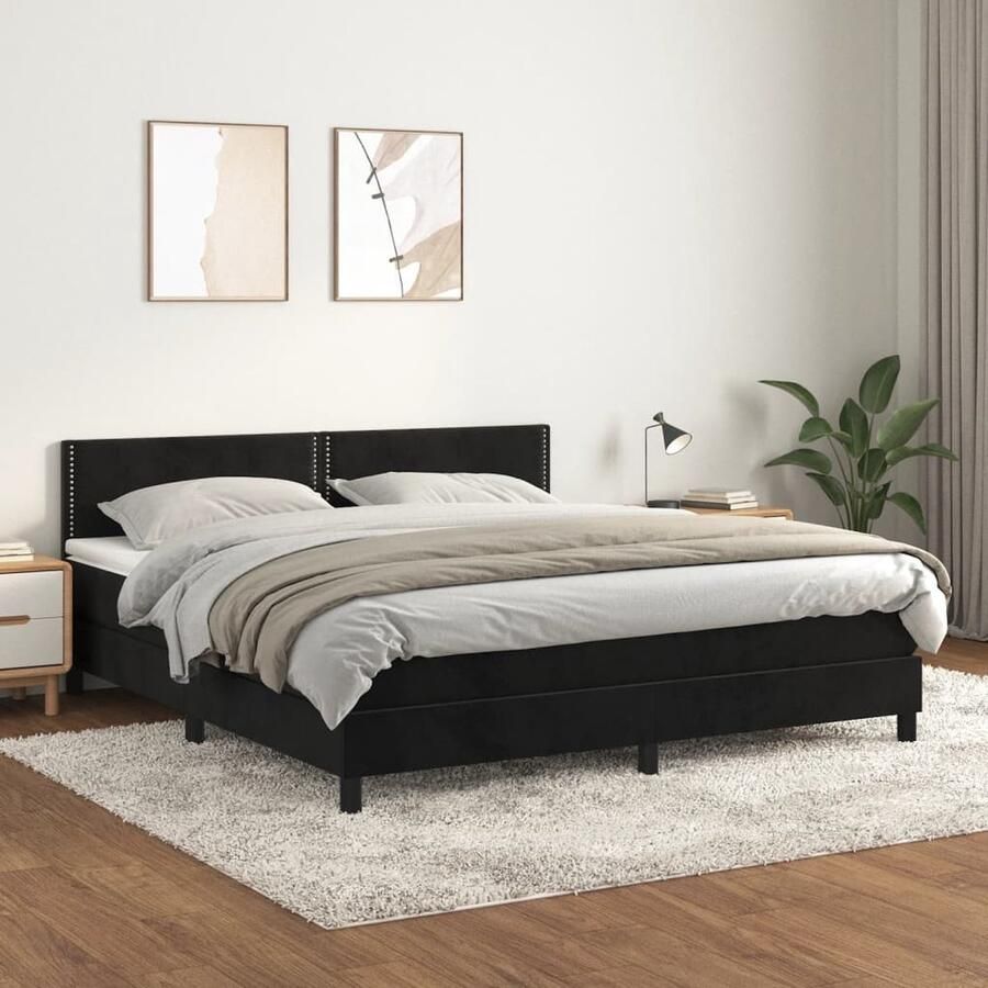 VidaXL Boxspring Fluweel Zwart 160x200 cm Boxspringbed Zachte Slaapkamer Velvet Bed Tweepersoonsbed Stapelbare Bedden Elektrisch Verstelbaar Hoofdbord Luxe Bed Frame - Foto 2