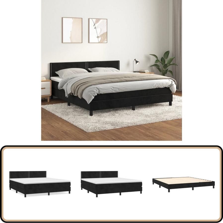 VidaXL Boxspring Fluweel Zwart 160x200 cm Boxspringbed Zachte Slaapkamer Velvet Bed Tweepersoonsbed Stapelbare Bedden Elektrisch Verstelbaar Hoofdbord Luxe Bed Frame