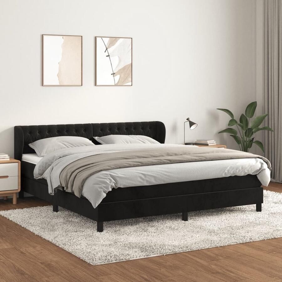 VidaXL Boxspring Fluweel Zwart 180x200 cm Boxspring Bed Zwarte Boxspring Velvet Boxspring Tweepersoons Bed King Size Bed Pocketed Spring Mattress Middelhard Matras - Foto 4