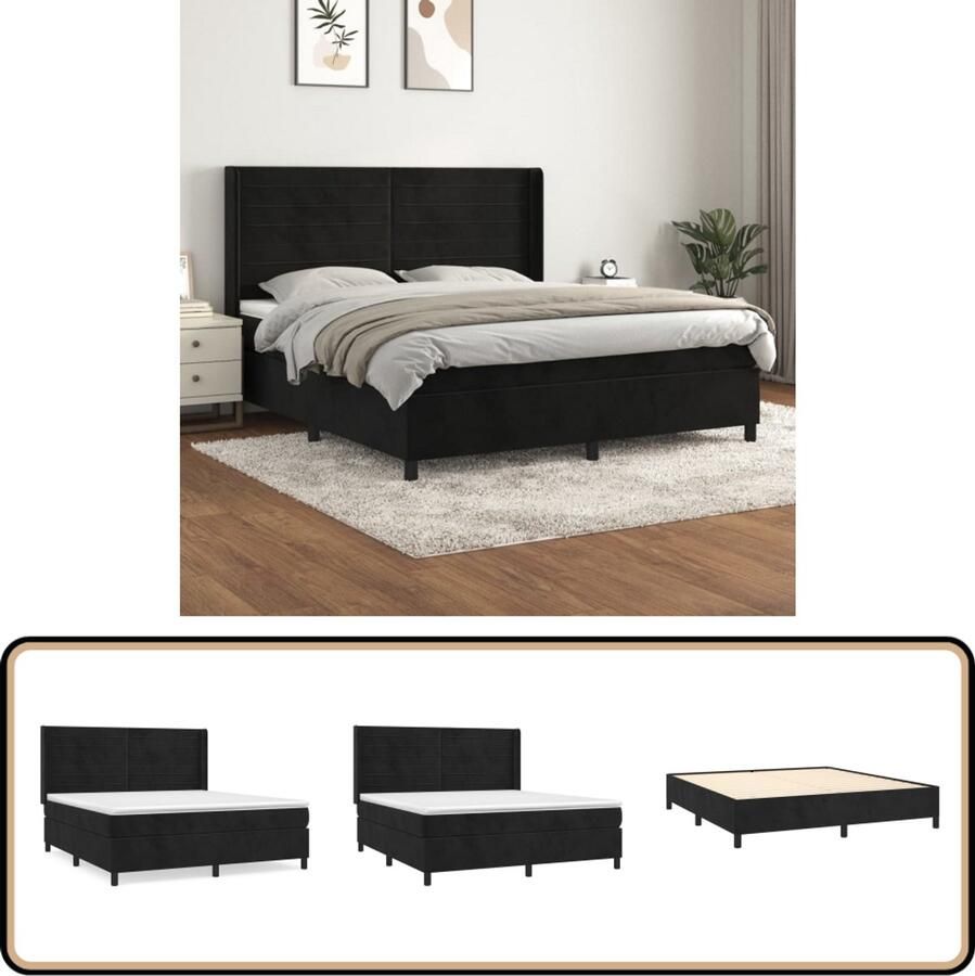 VidaXL Boxspring Fluweel Zwart 180x200 cm Boxspringbed Boxsprings Velvet Bed Zwarte Boxspring Tweepersoons Bed King Size Bed Slaapkamer Meubilair