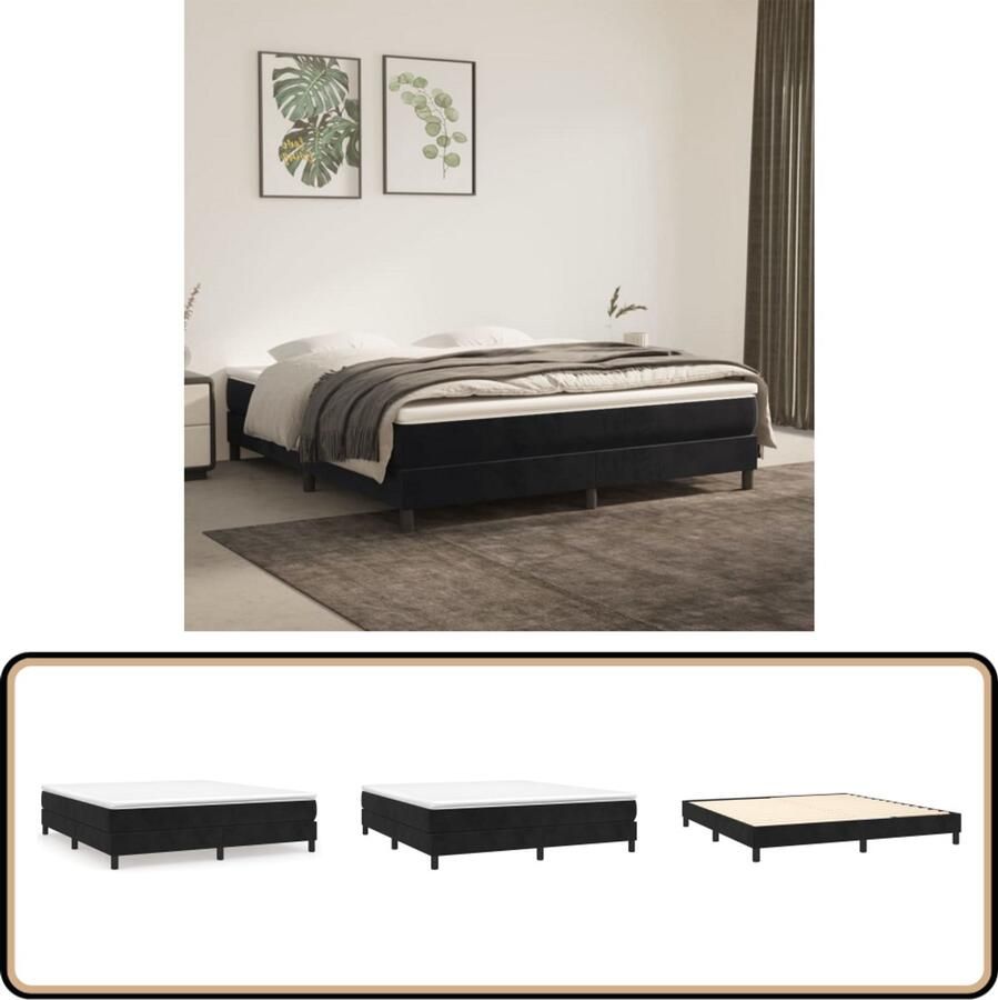 VidaXL Boxspring Fluweel Zwart 180x200 cm Boxspringbed Fluweel Bed Velvet Bed Pocketveer Matras Middenhard Matras Luxe Bed Slaapkamer Meubilair