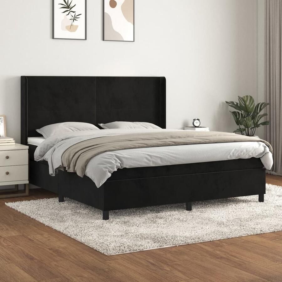 VidaXL Boxspring Fluweel Zwart 180x200 cm Boxspringbed Fluweel Bed Zwarte Boxspring Tweepersoons Bed King Size Bed Pocketveer Matras Adjustable Headboard - Foto 2
