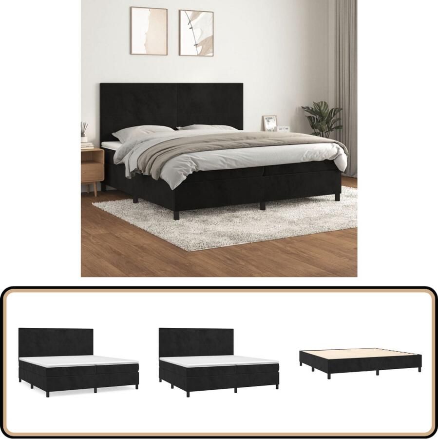 VidaXL Boxspring Fluweel Zwart 200x200 cm Boxspringbed Boxsprings Velvet Bed Tweepersoonsbed King Size Bed