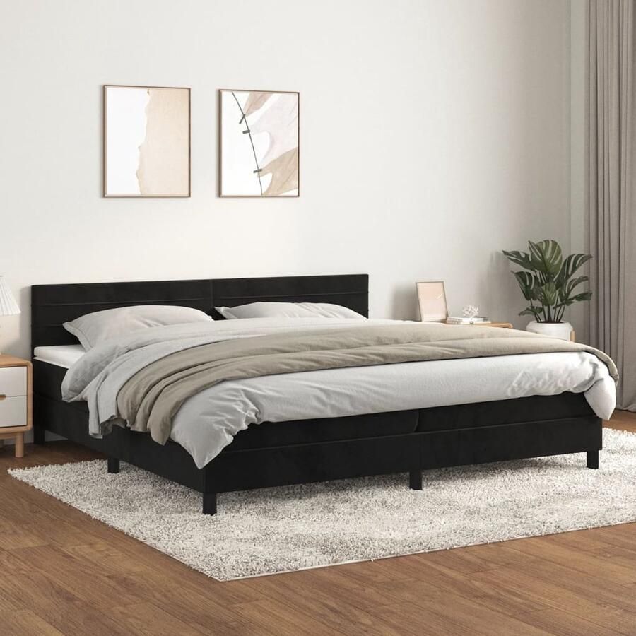 VidaXL Boxspring Fluweel Zwart 200x200 cm Boxspringbed Velvet Bed Tweepersoonsbed Boxspring Zitzakken Slaapcomfort Hoofdbord Pocketed Spring Mattress - Foto 2