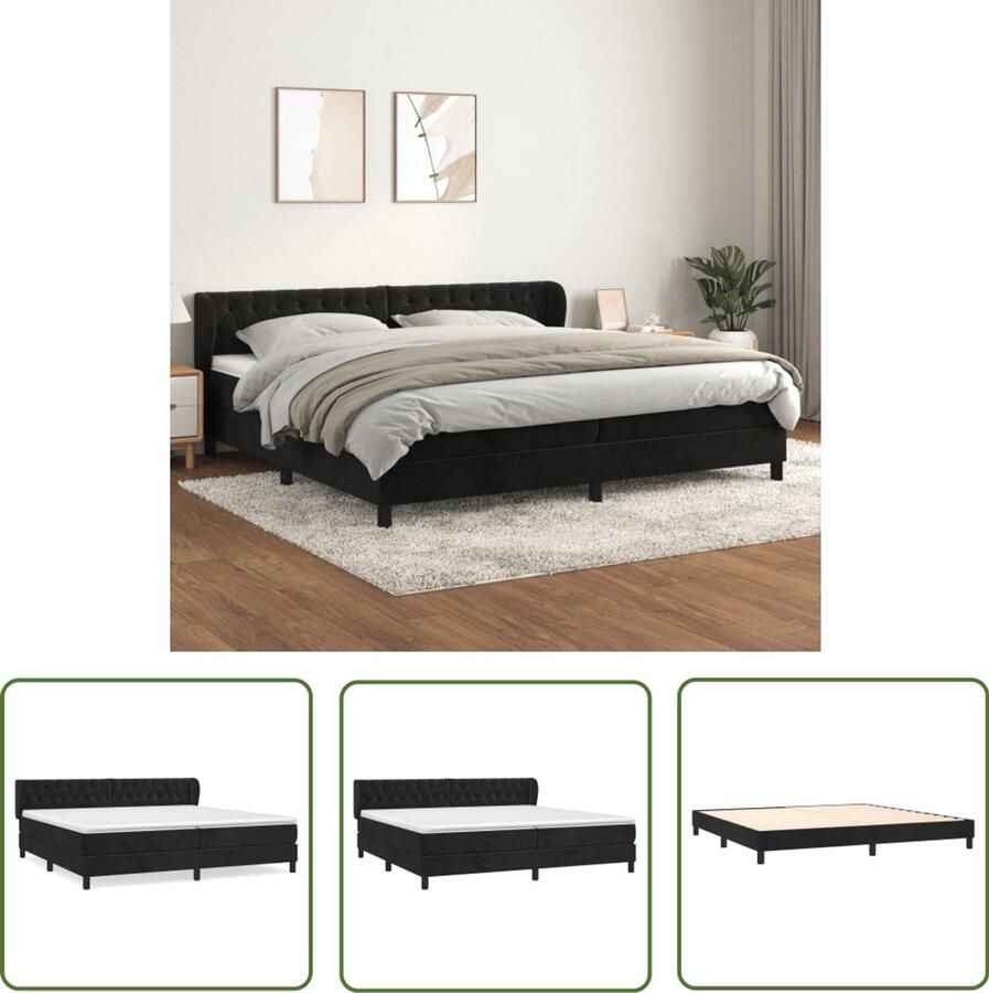VidaXL Boxspring Fluweel Zwart 200x200 cm Boxspringbed Velvet Bed Tweepersoonsbed King Size Bed Hoofdbord Pocketveer Matras Middelhard Matras Luxe Bed