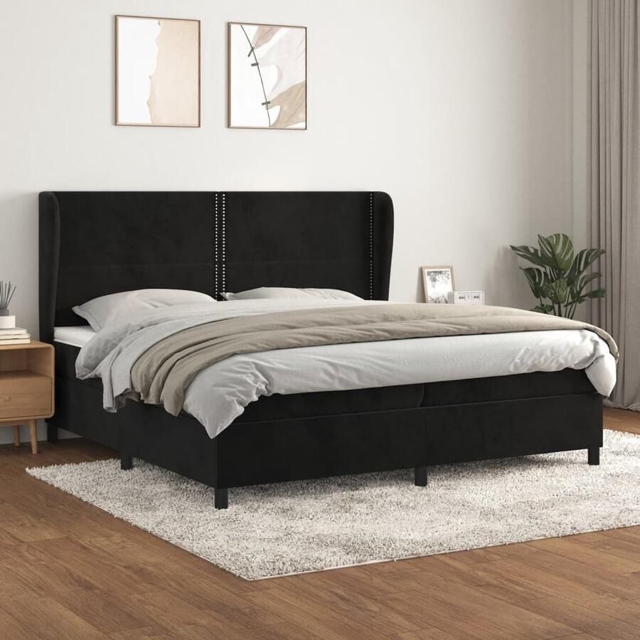 VidaXL Boxspring Fluweel Zwart 200x200 cm Boxspringbed Zwarte Boxspring Velvet Boxspring Tweepersoons Bed Adjustable Headboard Pocketveer Matras Middelhard Matras Luxe Bed - Foto 2