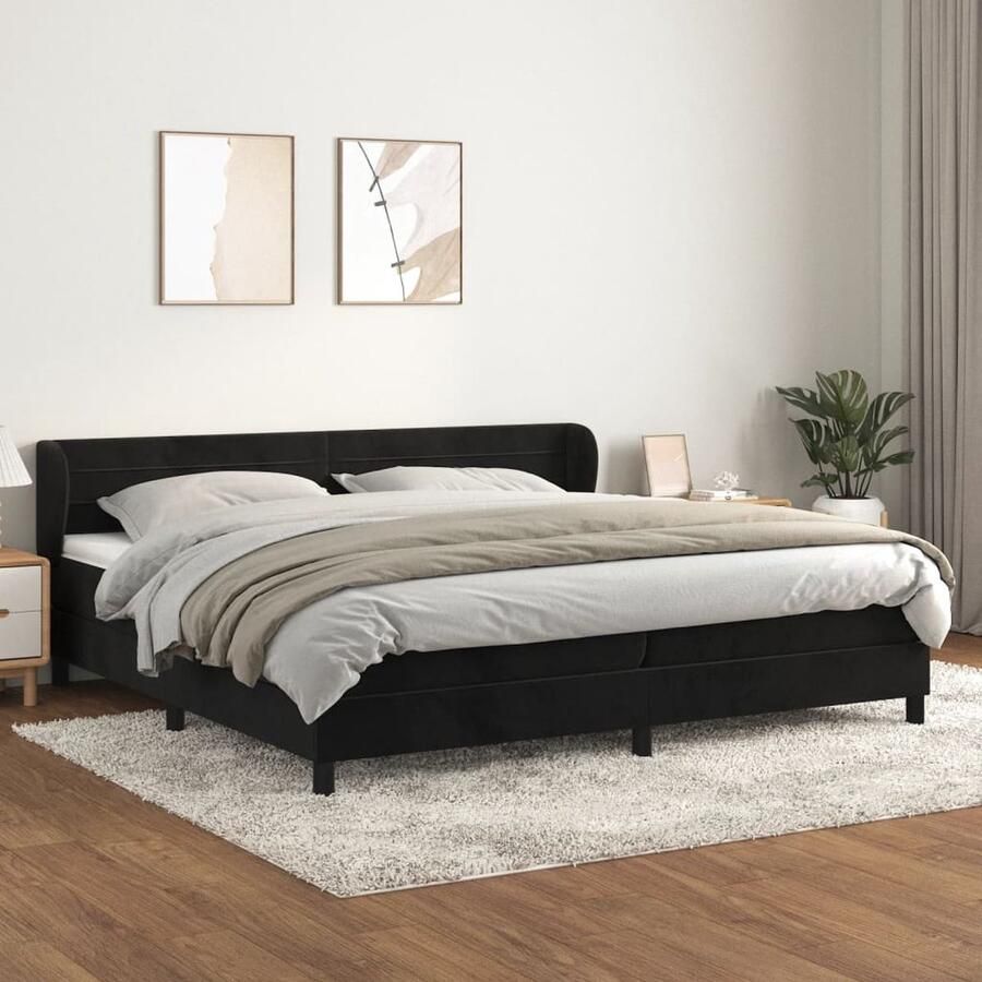 VidaXL Boxspring Fluweel Zwart 200x200 cm Inclusief Matrassen Boxspringbed Fluweel Bed Velvet Bed Tweepersoons Bed Groot Bed Zware Boxspring Set - Foto 2