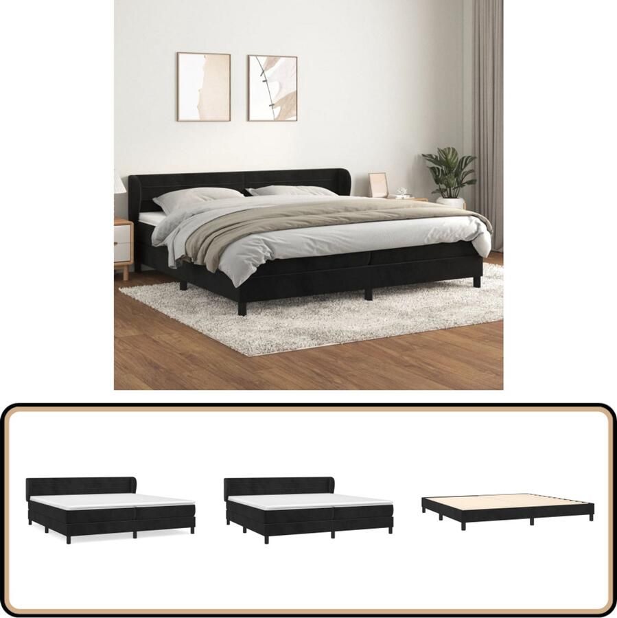 VidaXL Boxspring Fluweel Zwart 200x200 cm Inclusief Matrassen Boxspringbed Fluweel Bed Velvet Bed Tweepersoons Bed Groot Bed Zware Boxspring Set