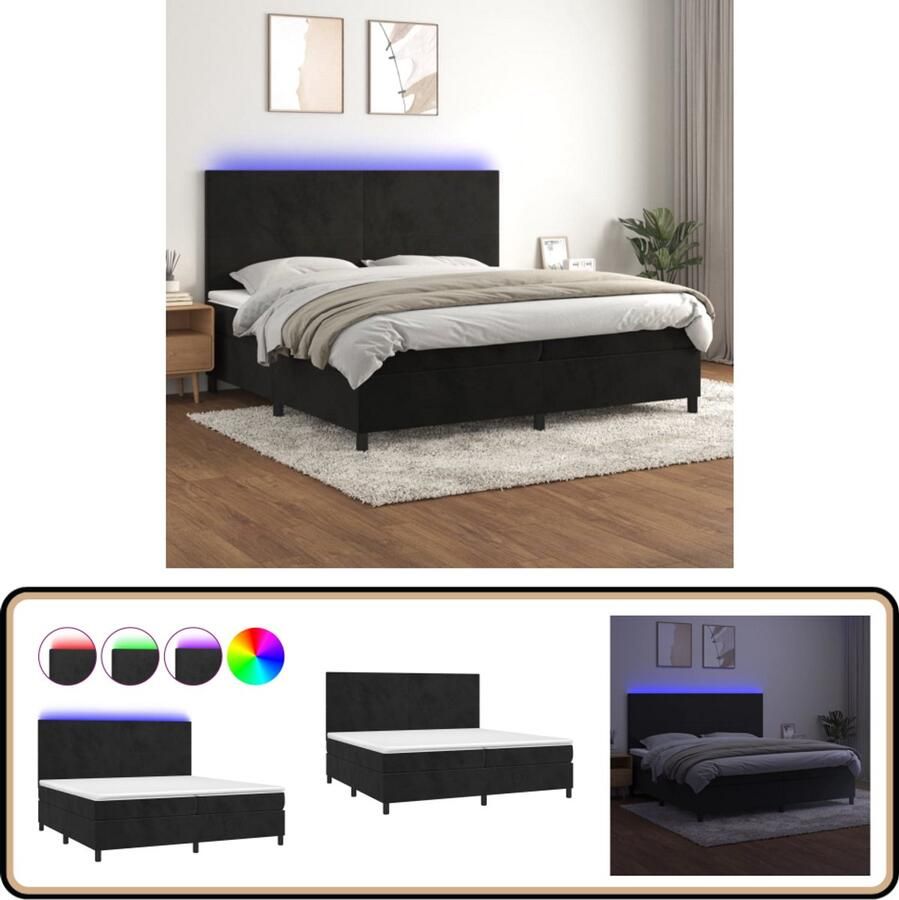 VidaXL Boxspring Fluweel Zwart 200x200 cm LED Boxspring Bed Frame Velvet Bed Zwarte Boxspring Led Bed