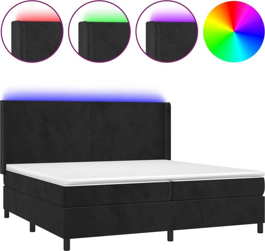 VidaXL Boxspring Fluweel Zwart 200x200 cm LED Boxspring Tweepersoonsbed Velvet Bed Led Bed Slaapcomfort King Size Bed Zwarte Boxspring - Foto 2