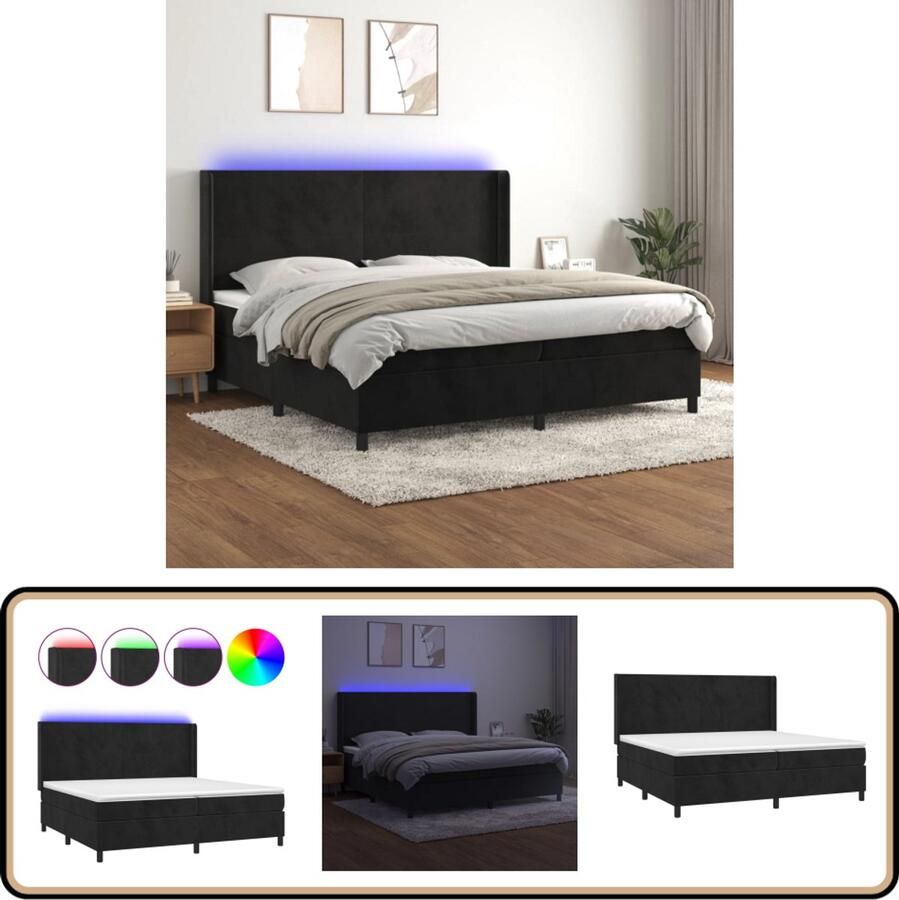 VidaXL Boxspring Fluweel Zwart 200x200 cm LED Boxspring Tweepersoonsbed Velvet Bed Led Bed Slaapcomfort King Size Bed Zwarte Boxspring