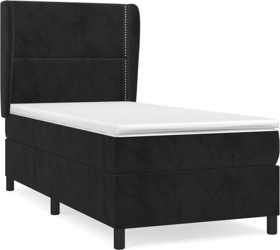 VidaXL Boxspring Fluweel Zwart 90x190 cm Boxspringbed Zwarte Boxspring Velvet Bed Verstelbare Hoofdbord Boxspring 90x190 Pocketveer Matras Luxe Bed - Foto 2