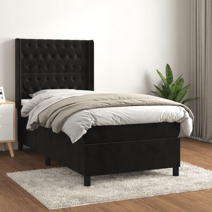 VidaXL Boxspring Fluweel Zwart 90x200 cm Boxspringbed Fluweel Bed Boxspring Tweepersoonsbed King Size Bed Slaapkamer Meubilair Zwarte Bed Luxe Bed - Foto 2