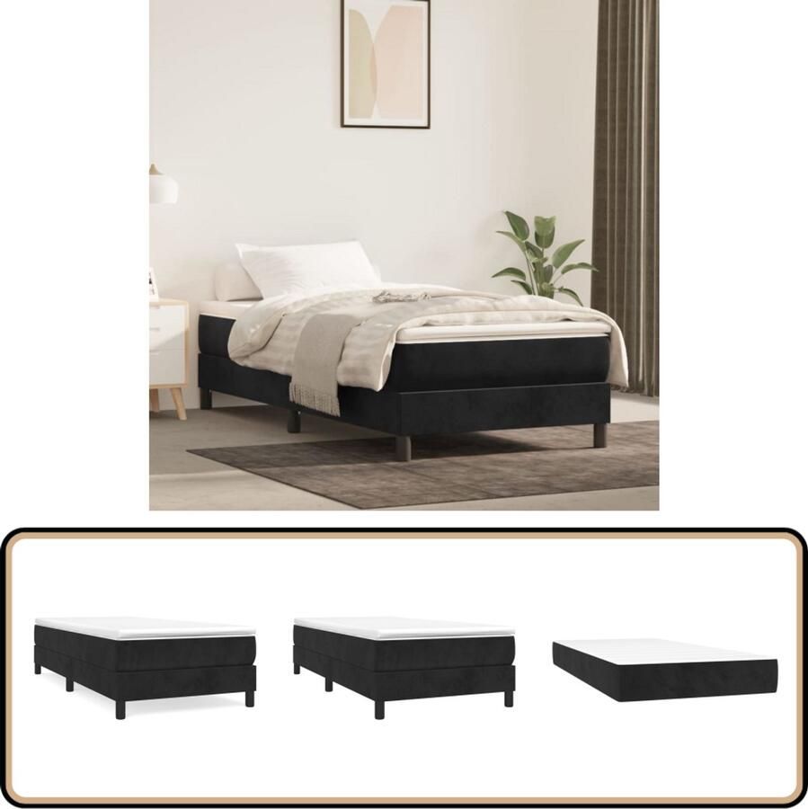 VidaXL Boxspring Fluweel Zwart 90x200 cm Boxspringbed Zwezerig Bed Velvet Bed Tweepersoonsbed Slaapkamer Meubilair Luxe Bed Zwarte Bed