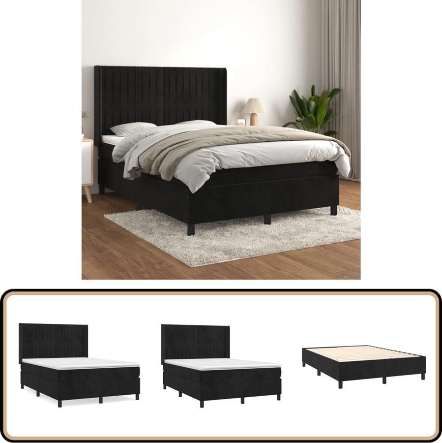 VidaXL Boxspring Fluweel Zwart Inclusief Matras Boxspringbed Fluweel Bed Zwarte Boxspring Tweepersoons Bed King Size Bed