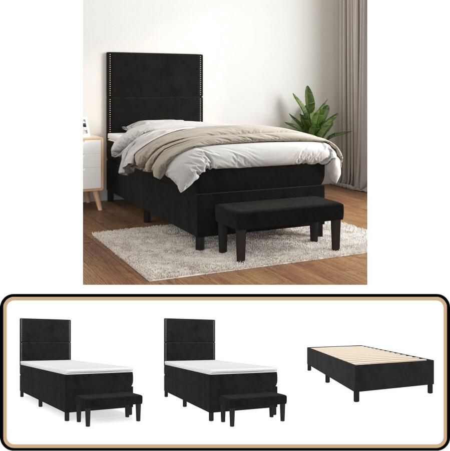 VidaXL Boxspring Fluweel Zwart Inclusief matrassen Boxspringbed Pocketvering Velvet Zitzitting Slaapkamerinrichting Tweepersoonsbed Luxe Bed Hoofdbordverstelling Middeldure Bed
