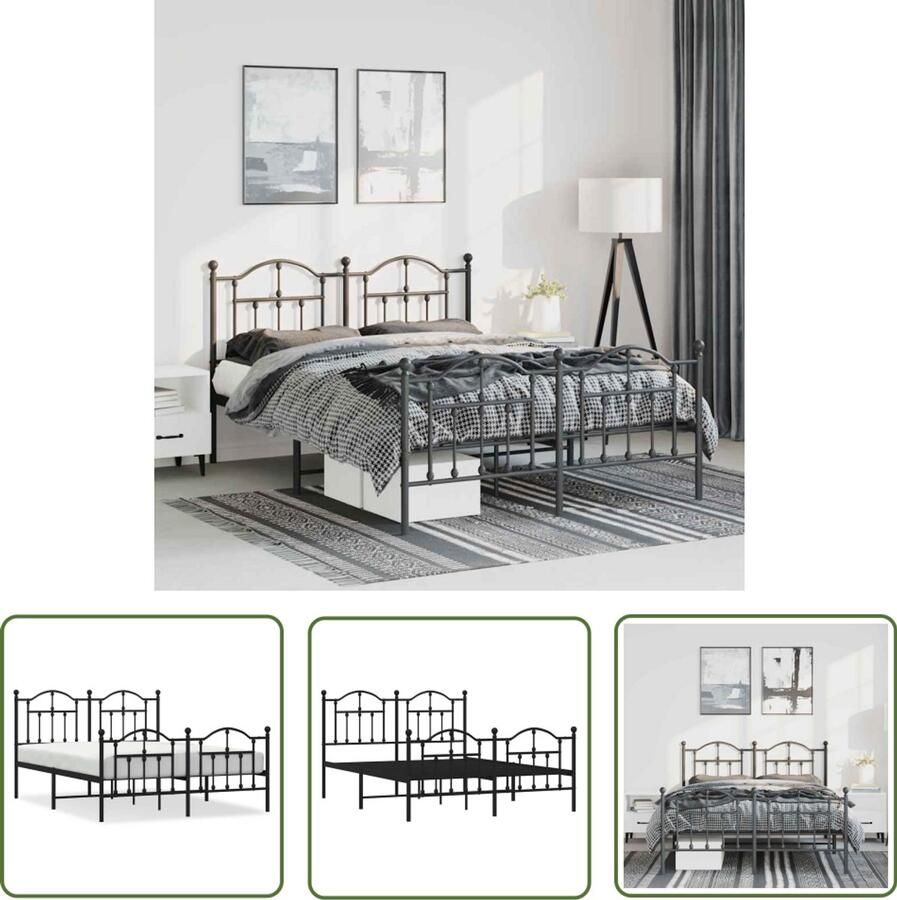 The Living Store Bedframe Classic Metaal 196 x 142 x 97 cm Extra opbergruimte Zwart Metalen Bed Frame Boxspring Frame Bedstede Slaapcomfort Staal Bedframe