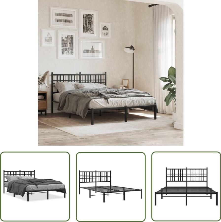 VidaXL Bedframe met hoofdbord metaal zwart 140x200 cm Metalen Bed Frame Boxspring Frame Hoofdbord Bed Zwarte Bed Staal Bed Frame