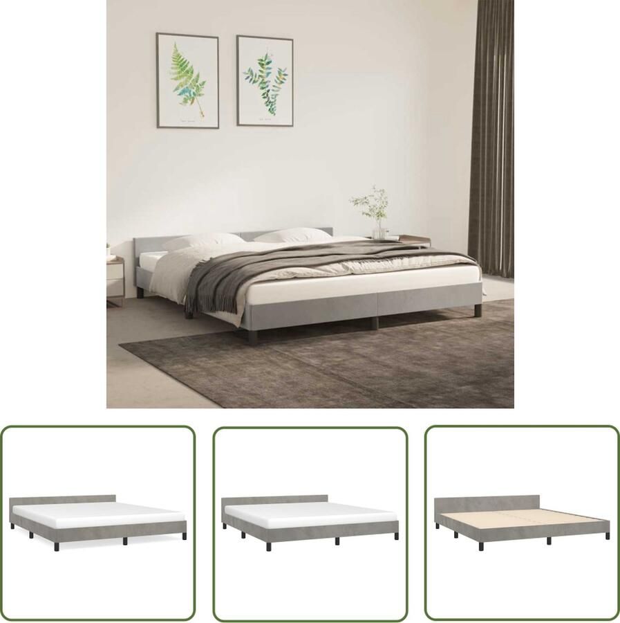 The Living Store Bedframe Fluweel Ondersteunende poten Multiplex lattenbodem Lichtgrijs 203 x 183 x 50 cm Geschikt voor 180 x 200 cm matras Slaapcomfort Boxspring Frame Velvet Bed Luxe Bed King Size Bed