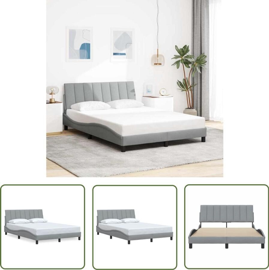 VidaXL Boxspring Frame Slaapcomfort Bedframe zonder matras Hanko stof lichtgrijs 140x190 cm Tweepersoons Bed Kingsize Bed Hoofdbord