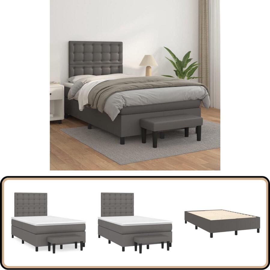 VidaXL Boxspring Grijs 120x200 cm Inclusief Matras Boxspringbed Slaapcomfort Kunstleder Verstelbare Hoofdbord Pocketvering