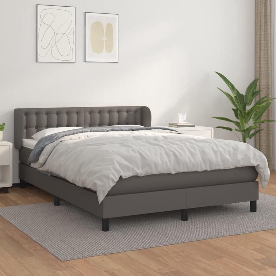 VidaXL Boxspring Kunstleer Grijs 140x190 cm Boxspringbed Boxspring Bed Frame Kunstleder Bed Pocketed Spring Mattress