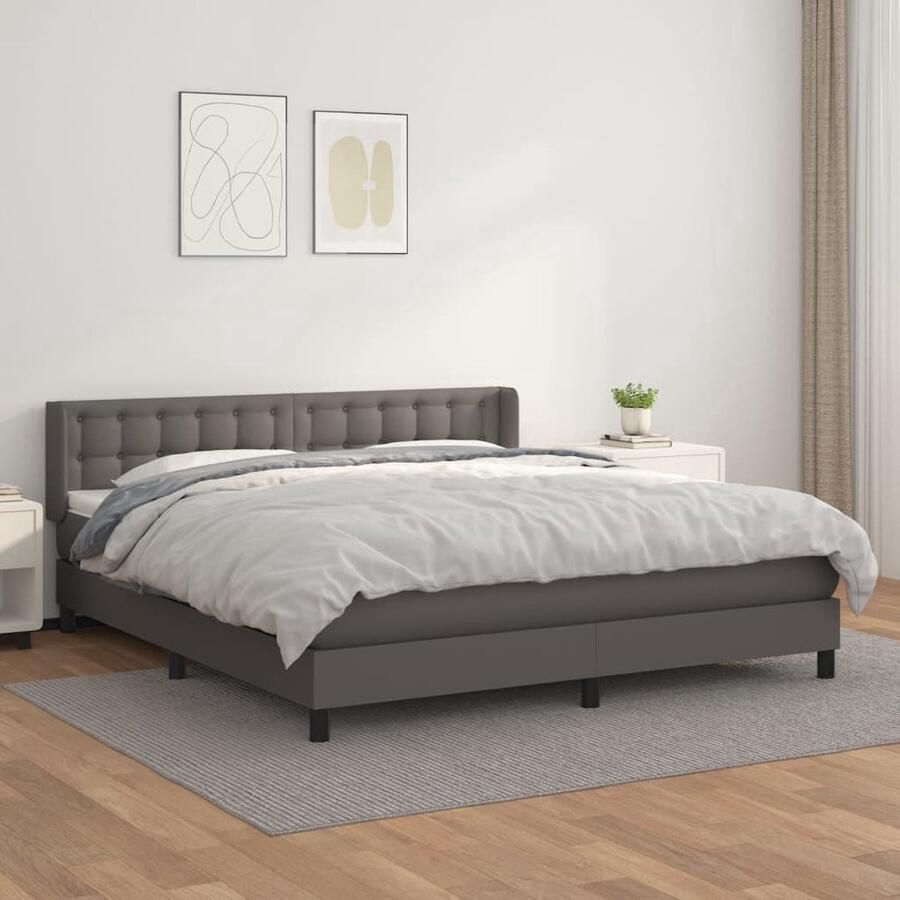 VidaXL Boxspring Kunstleer Grijs 180x200 cm Inclusief Matras Boxspringbed Slaapcomfort Boxspring Bed Kopen Tweepersoonsbed