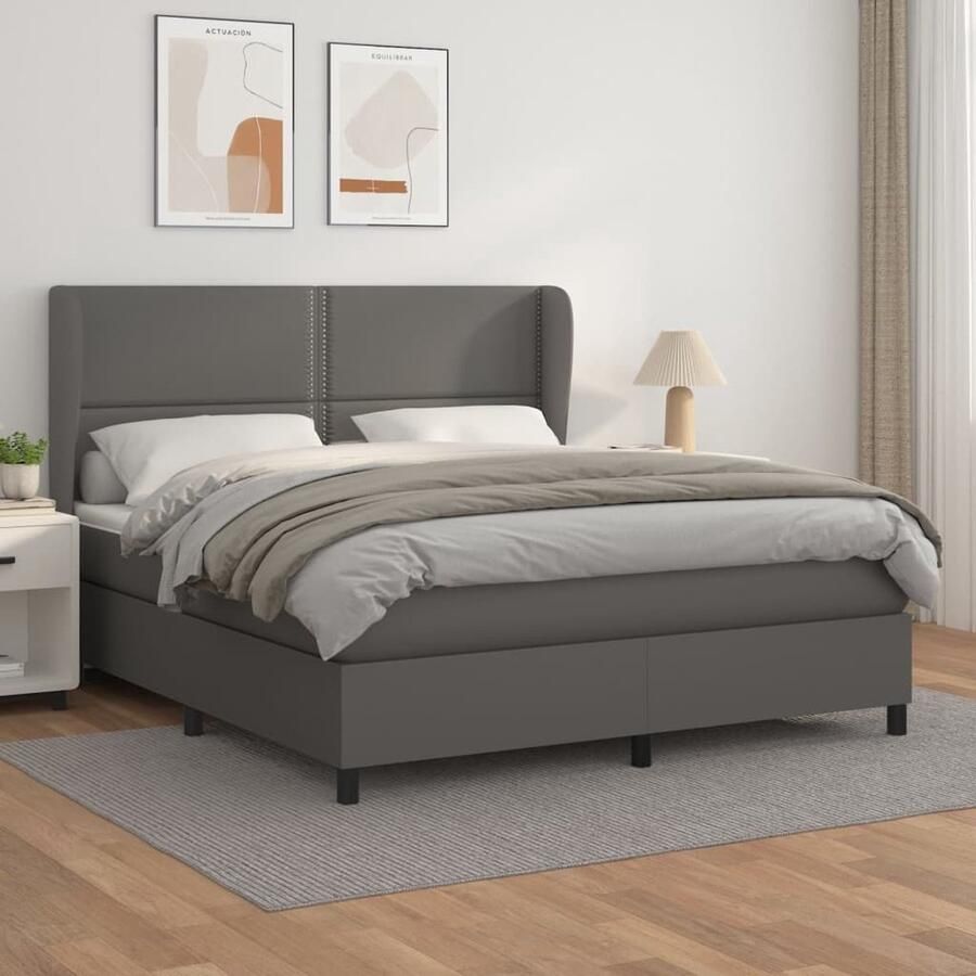 VidaXL Boxspring Kunstleer Grijs 180x200 cm Boxspringbed Kunstleder Bed Pocketveer Matras Tweepersoons Bed Slaapkamer Meubels Grijze Bed - Foto 2
