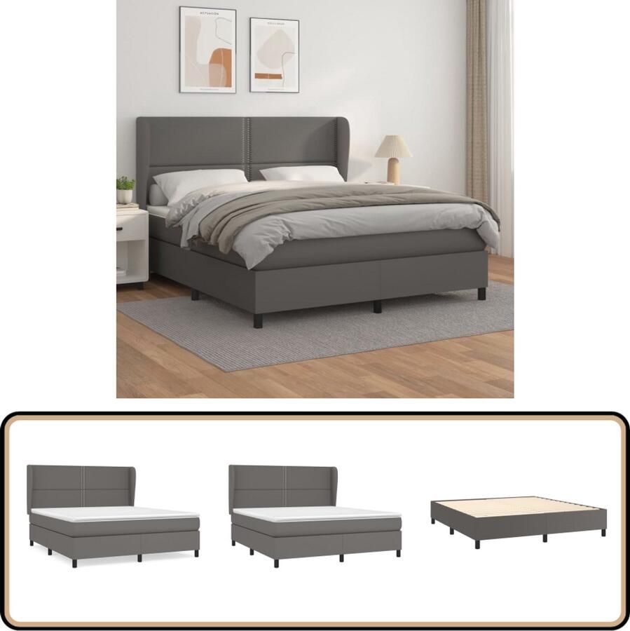 VidaXL Boxspring Kunstleer Grijs 180x200 cm Boxspringbed Kunstleder Bed Pocketveer Matras Tweepersoons Bed Slaapkamer Meubels Grijze Bed