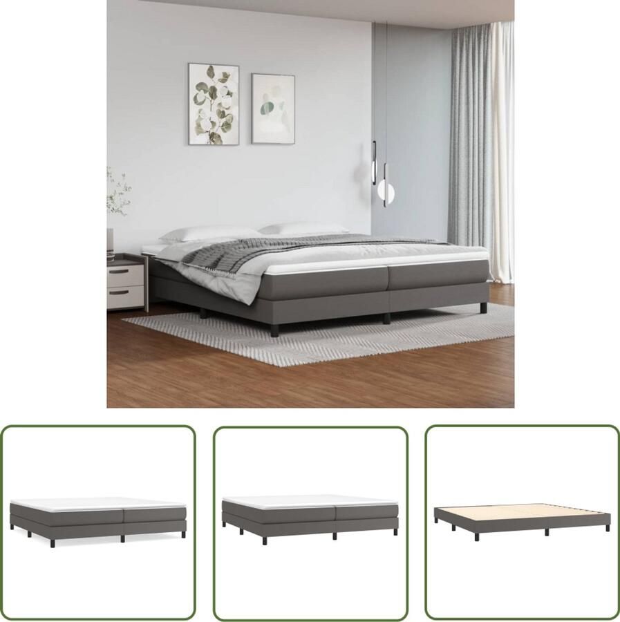 VidaXL Boxspring Grijs Kunstleer 200x200 cm Boxspringbed Boxspring Bed Frame Kunstleder Bed Tweepersoonsbed Groot Bed Grijze Boxspring Medium Hard