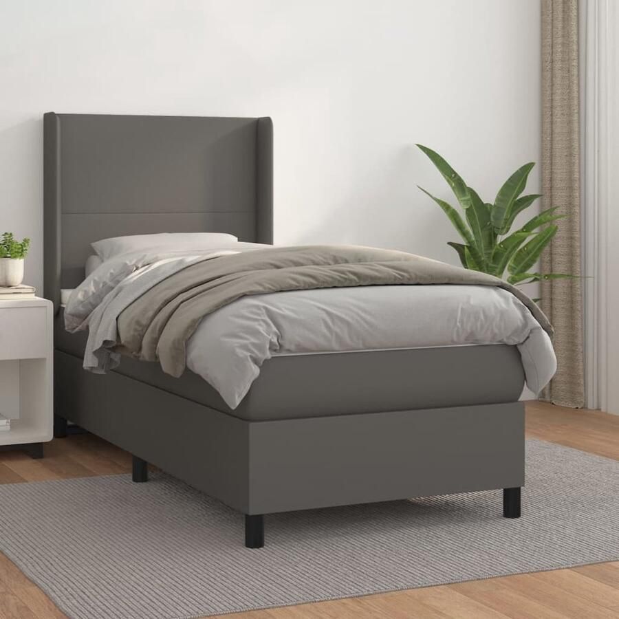 VidaXL Boxspring Kunstleer Grijs 100x200 cm Boxspringbed Boxspring Bed Frame Kunstleder Bed Grijs Bed Tweepersoonsbed King Size Bed - Foto 2
