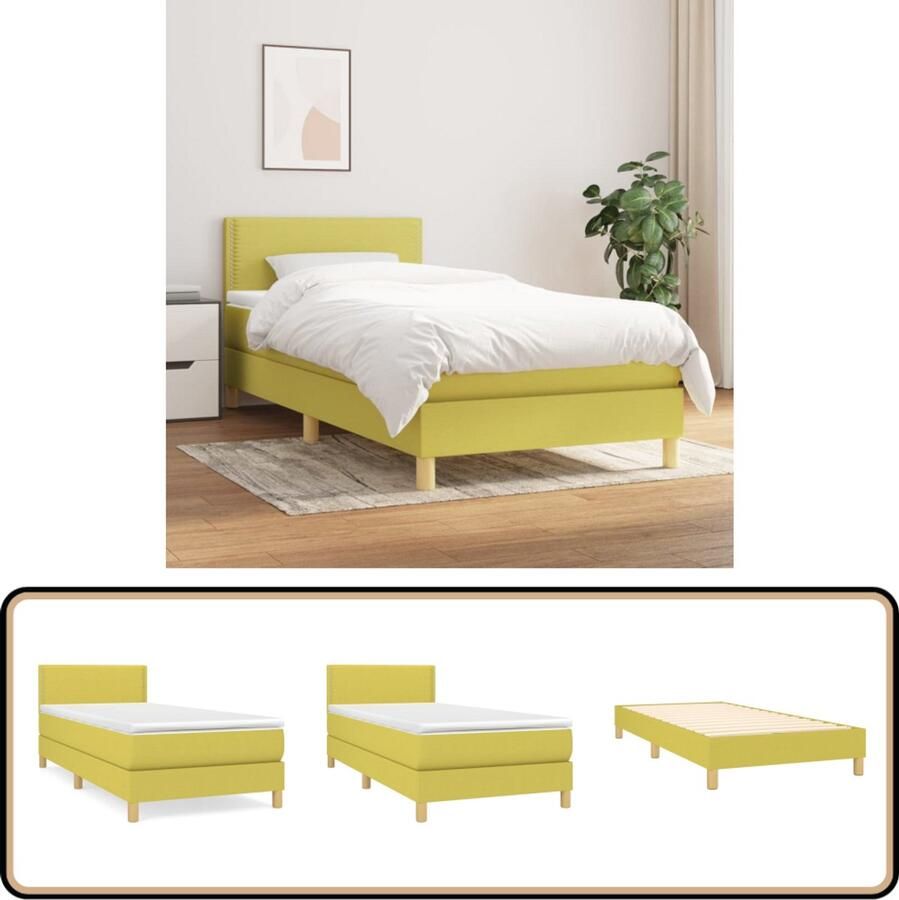 VidaXL Boxspring Groen Inclusief Matras 100x200 cm Boxspringbed Slaapcomfort Boxspring Groene Slaapkamer Tweepersoonsbed