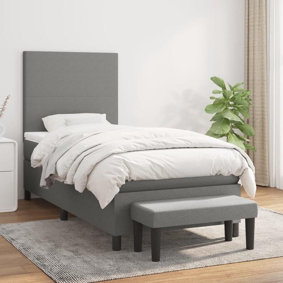 VidaXL Boxspring met Matras Donkergrijs 90x190 cm Boxspringbed Donkere Kleuren Pocketveermatras Middenhard Tweepersoonsbed Stapelbare Meubels Bedroom Furniture - Foto 2