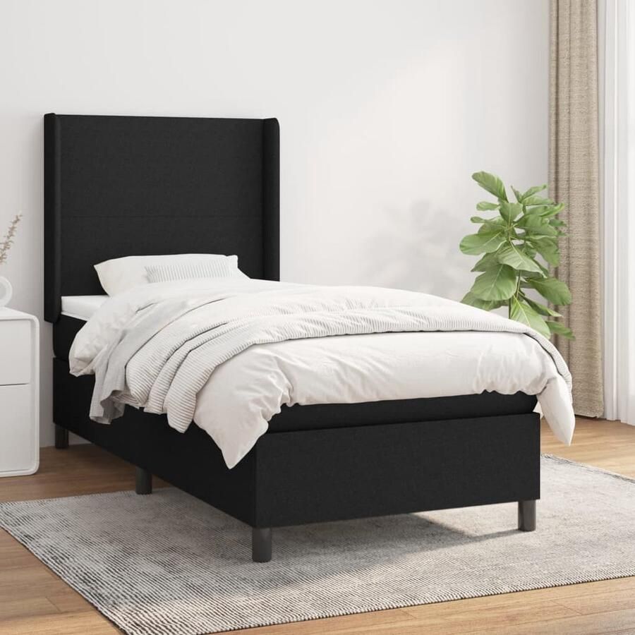 VidaXL Boxspring Zwart 90x190 cm Inclusief Matras Boxspringbed Pocketvering Verstelbare Hoofdbord Zwarte Boxspring Slaapcomfort Duurzaam Materiaal Comfortabel Bed Bedroom Furniture - Foto 2