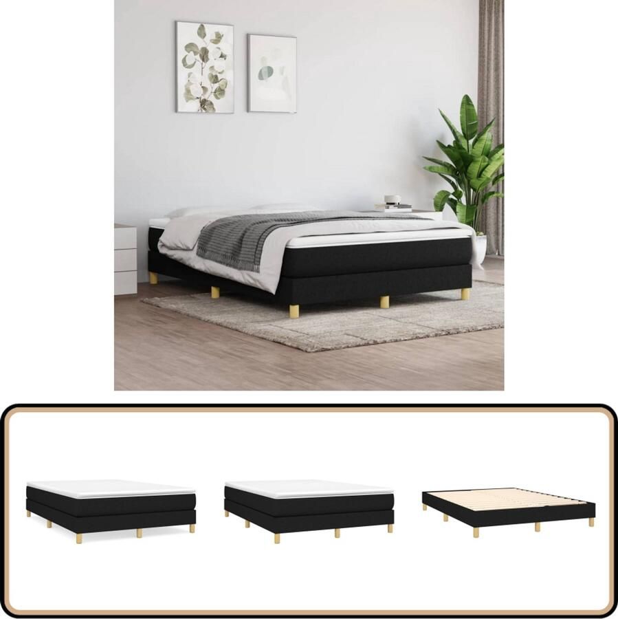 VidaXL Boxspring Inclusief Matras 140x200 cm Boxspringbed Boxsprings Slaapkamerinrichting Tweepersoonsbed Zwarte Bed Hard Matras Zachte Topper Pocketvering