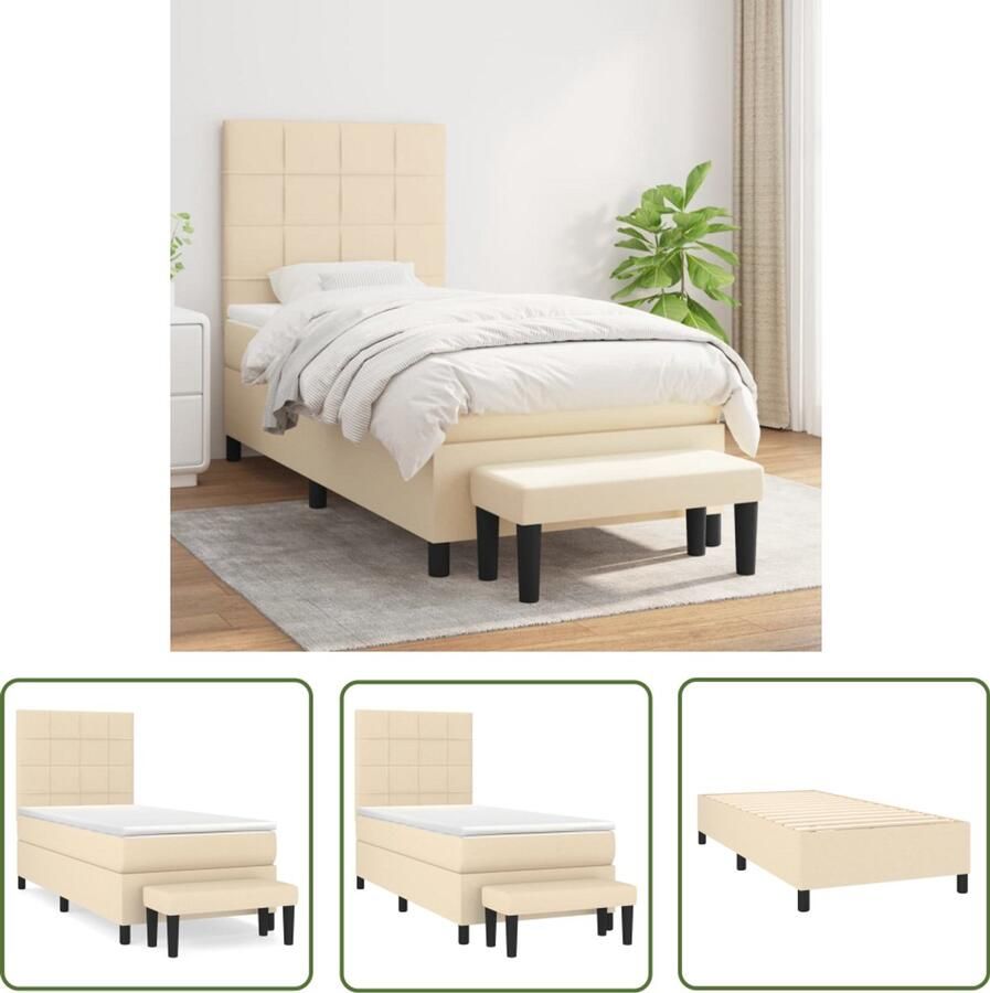 VidaXL Boxspring Inclusief Matras 80x200 cm crème Boxspringbed Boxspring Creme Kleurig Bed Slaapcomfort Adjustable Headboard