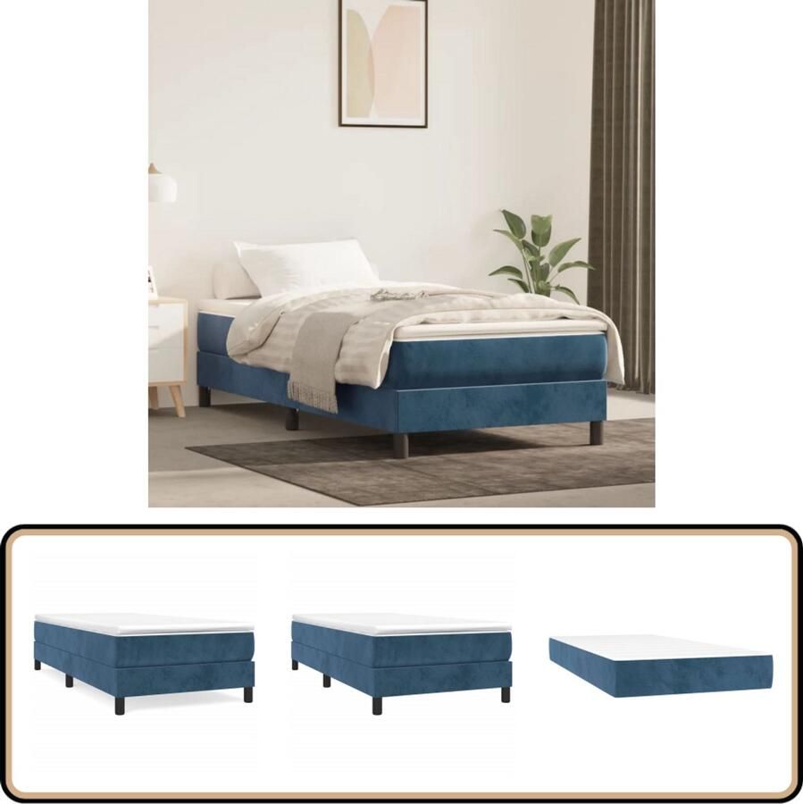 VidaXL Boxspring Inclusief Matras 90x190 cm Boxspring Fluweel Bed Pocketveer Matras Middelhard Matras Donkere Blauwe Bed