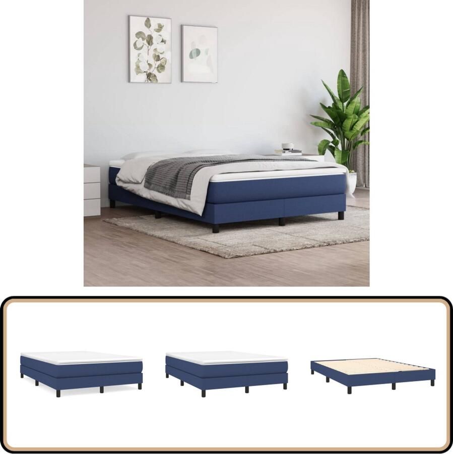 VidaXL Boxspring Inclusief Matras Blauw 140x200cm Boxspringbed Boxspring Slaapkamerinrichting Tweepersoonsbed Blauwe Bed