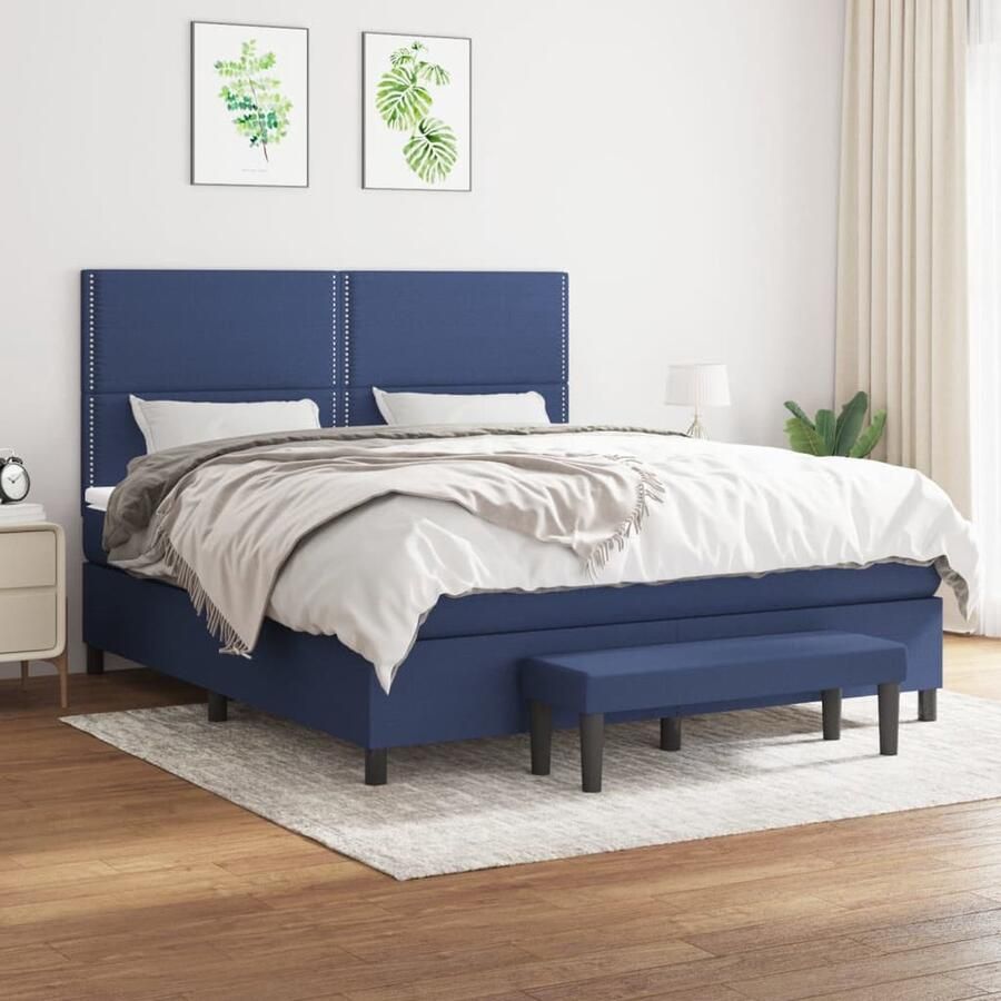 VidaXL Boxspring Inclusief Matras Blauw 180x200 cm Boxspringbed Slaapkamer Meubels Tweepersoons Bed Blauwe Bed Boxspring Pocketed Spring Mattress Adjustable Headboard Multifunctional Bench - Foto 2