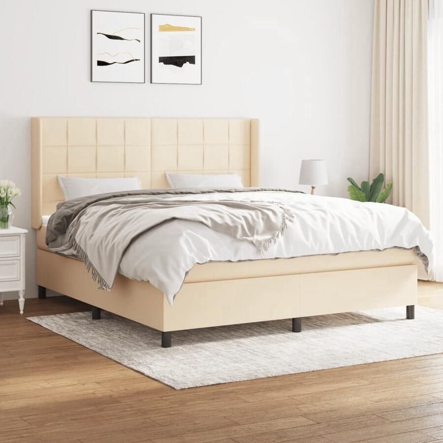 VidaXL Boxspring Inclusief Matras Crème 160x200 cm Boxspringbed Slaapcomfort Pocketvering Matras Crèmekleurig Hoofdboard