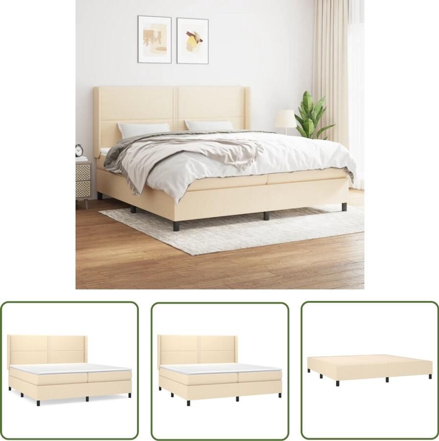 VidaXL Boxspring Inclusief Matras crèmekleurig 200x200 cm Boxspringbed Boxsprings Slaapkamer Meubilair Tweepersoons Bed Creme Kleur Pocketed Spring Mattress Adjustable Headboard