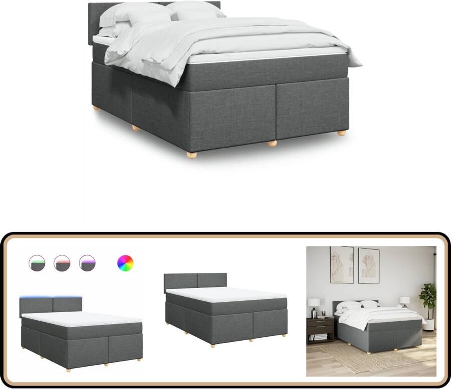 VidaXL Boxspring Inclusief Matras Donkergrijs 140x190 cm Boxspring Boxspringbed Tweepersoonsbed Donkere Grijze Boxspring Matras