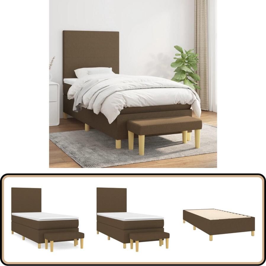 VidaXL Boxspring Inclusief Matras en Bankje 90x190 cm Boxspringbed Boxsprings Slaapkamer Meubels Bed Met Hoofdbord Adjustable Headboard