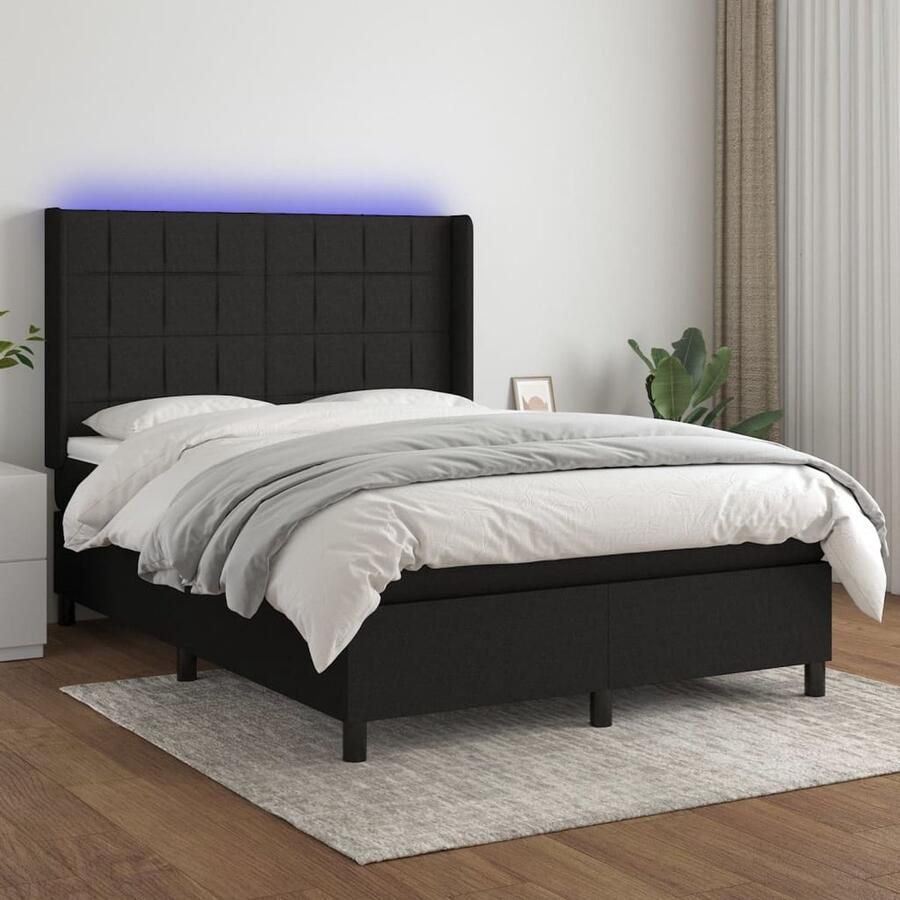 VidaXL Boxspring Inclusief Matras en LED 140x200 cm Boxspring Led Lamp Boxsprings Tweepersoonsbed Slaapcomfort Slaapkamers Modern Bed Zware Boxspring - Foto 2