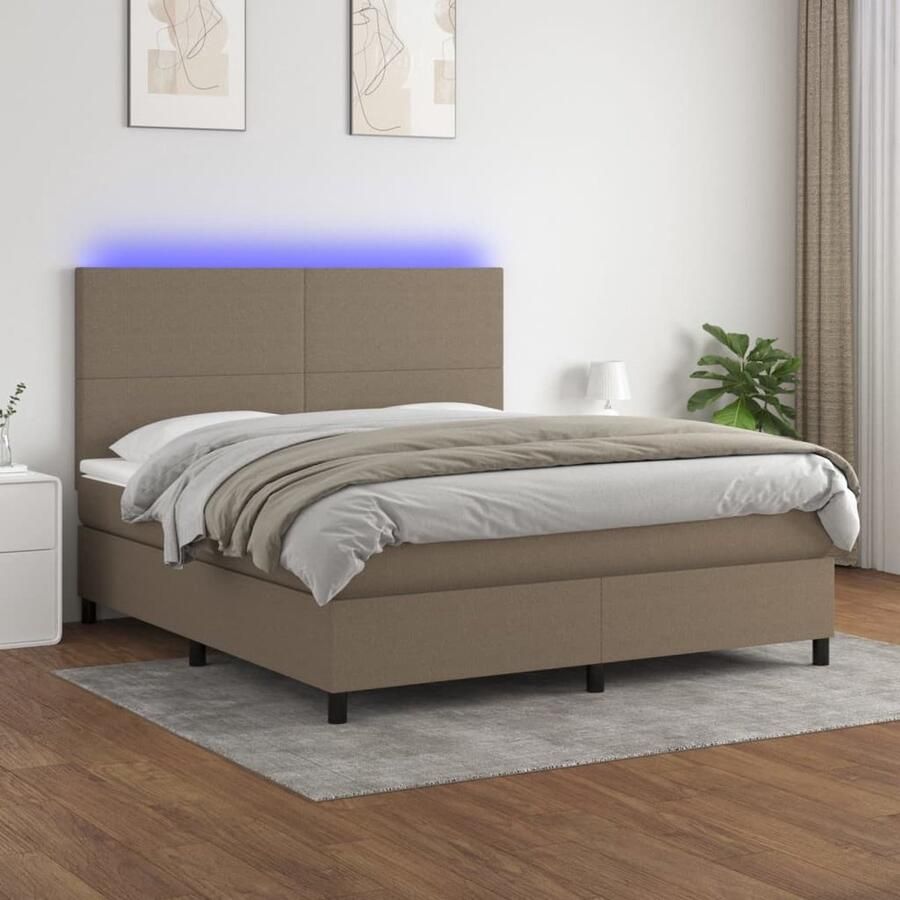 VidaXL Boxspring Inclusief Matras en LED Taupe 160x200 cm Boxspring Led Lamp Pocketvering Taupertone Slaapcomfort Bedroom Furniture - Foto 2