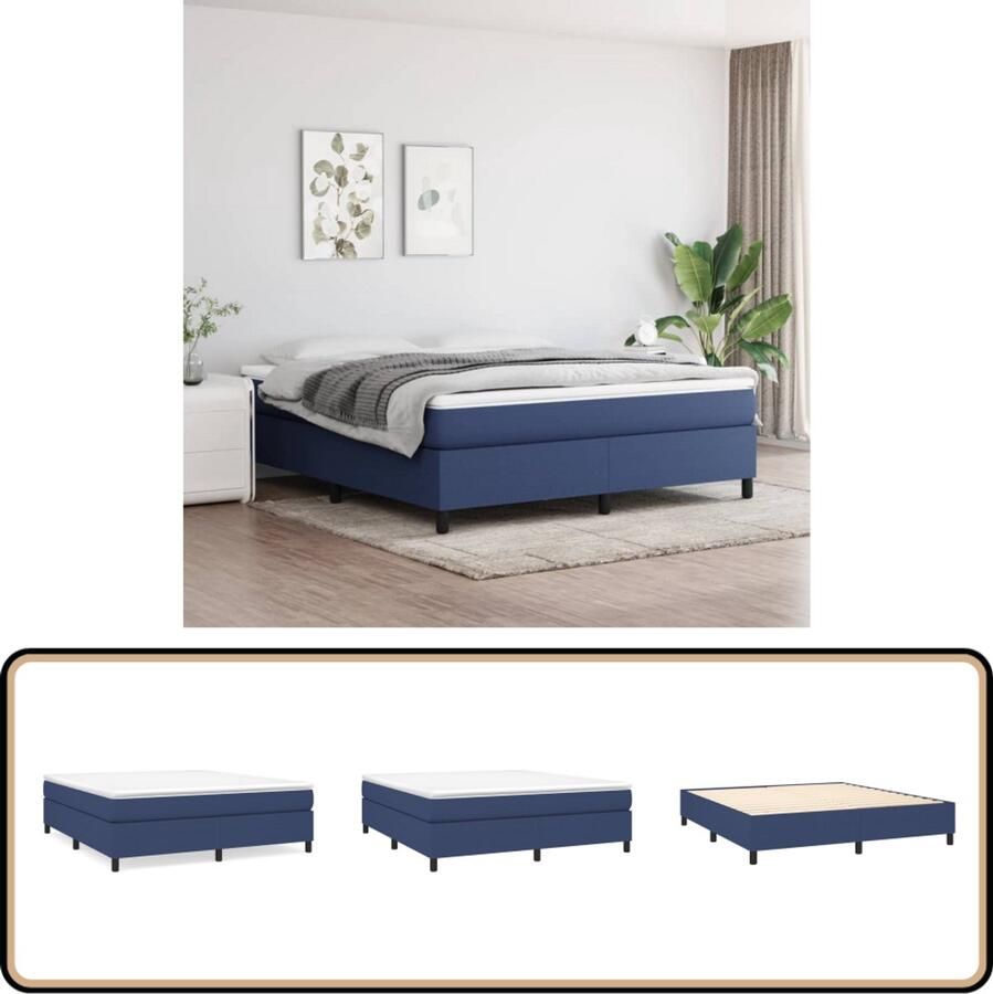 VidaXL Boxspring Inclusief Matras & Topmatras Blauw Boxspringbed Boxsprings Slaapkamerinrichting Tweepersoonsbed Blauwe Bedden Matras Pocketvering Middenhard