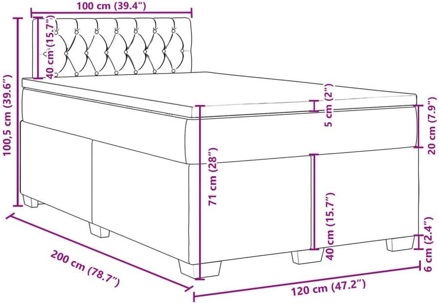 VidaXL Boxspring Inclusief Matras Lichtgrijs 120x200 cm Boxspringbed Pocketveringmatras Tweepersoonsbed Kingsize Bed Luxe Bed
