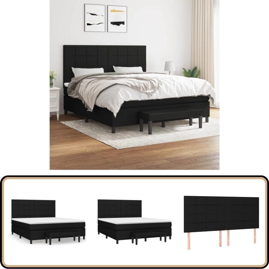 VidaXL Boxspring Inclusief Matras Zwart 160x200 cm Boxspringbed Boxspring Slaapkamerinrichting Tweepersoonsbed Zware Materialen