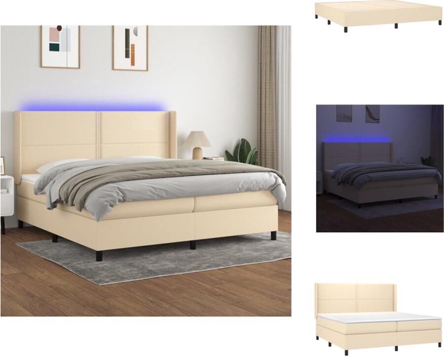 VidaXL Boxspring Bed Crème 203x203x118 128 cm Verstelbaar hoofdbord Kleurrijke LED-verlichting Pocketvering matras Huidvriendelijk topmatras Inclusief 2 matrassen en 2 LED-strips Bed - Foto 3
