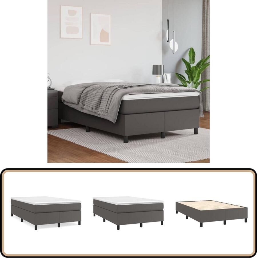 VidaXL Boxspring Kunstleer 120x200 cm Grijs Boxspringbed Grijs Boxspringbed Kunstleder Boxspringbed Tweepersoons Boxspringbed Pocketveer Matras